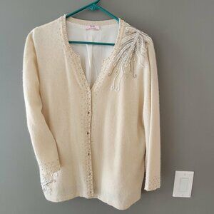 Vintage Tabi extra-large lambs wool and angora, beaded cardigan.